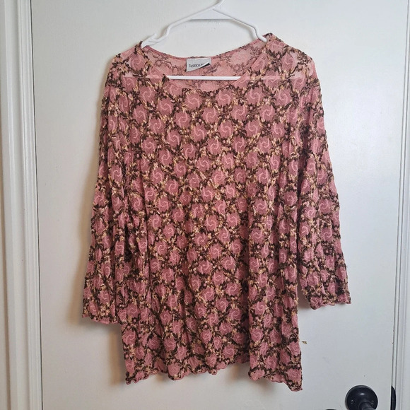 Fashion Bug Pink Textured 3/4 Sleeve Mesh Fairygrunge Whimsical Shirt Size 3XL - Picture 2 of 6